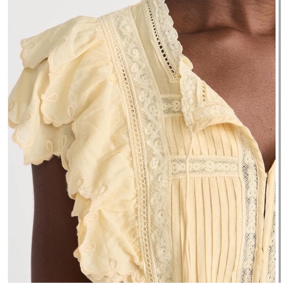 LOVESHACKFANCY Darryl Flutter Sleeve Butter Yellow Ruffled Mini Dress - Picture 4 of 16